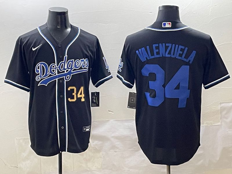 Men 2025 Los Angeles Dodgers #34 Valenzuela Black Three generations Fashion Nike MLB Jersey style 1